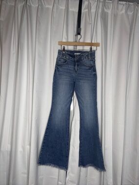 KanCan Medium Blue Flare Jeans with Frayed Hem